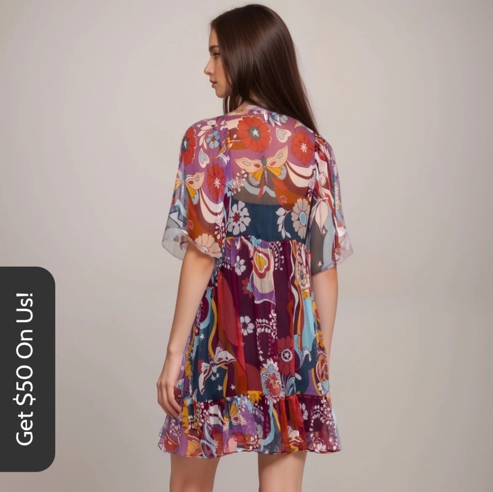 Johnny Was Jade Margareta Multicolor Mini Silk Dress Size M, NWT - Picture 15 of 17